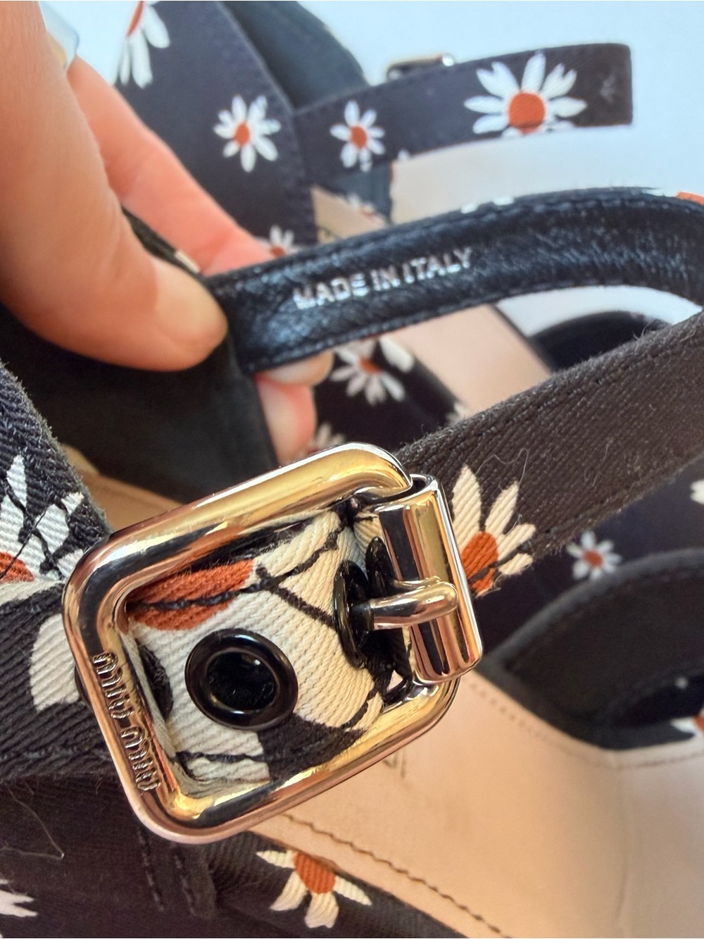 Miu Miu Black Daisy Print Gabardine Chunky Platform Sandals IT 38 NWOB - Picture 5 of 9
